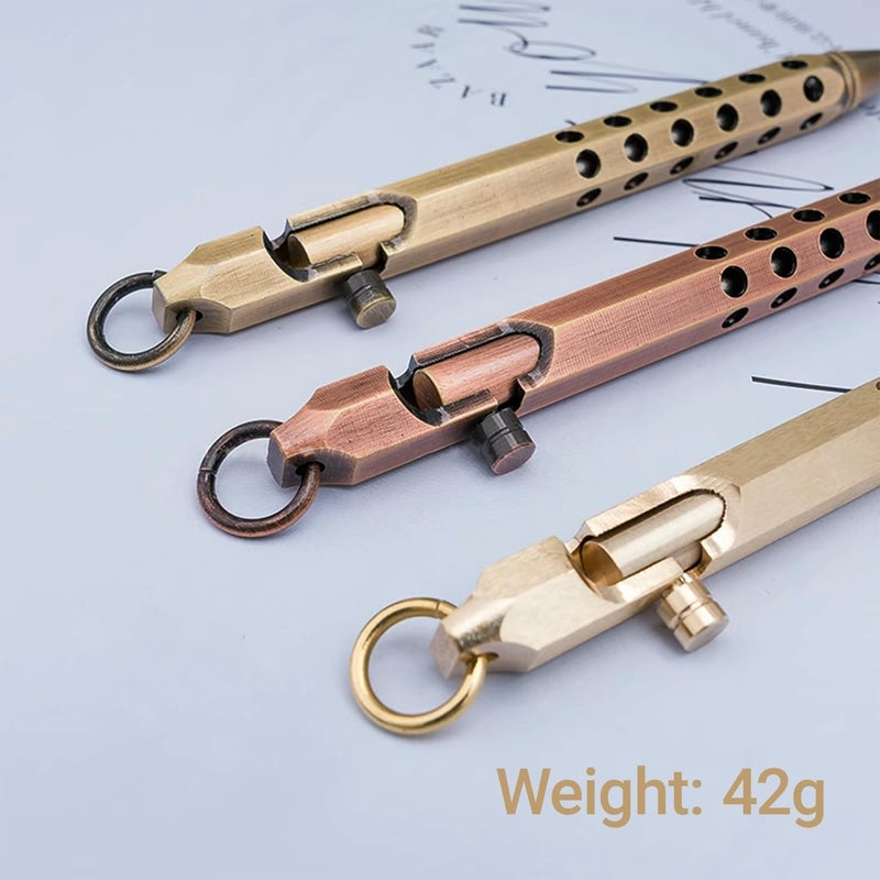 Origin-Joy 3 Pack Bolt Action Pen Set, Six Edge Solid Brass EDC Pocket Tactical Pen With 30 Ballpoint Refills (Retro Black & Red Bronze & Nickel Gray) - Image 3